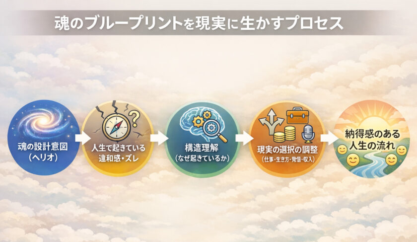魂のブループリントを現実に生かすプロセスの図解