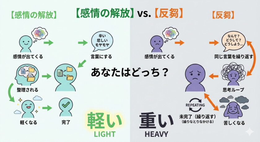 感情解放 vs 反芻の違いの説明画像